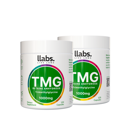 Two containers of "llabs. TMG Supplement (Betaine)" from llabs., each containing 120 capsules, to enhance your daily routine.